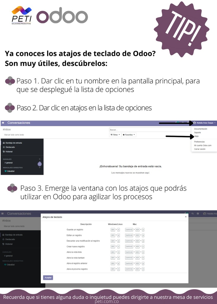 Atajos teclado de Odoo